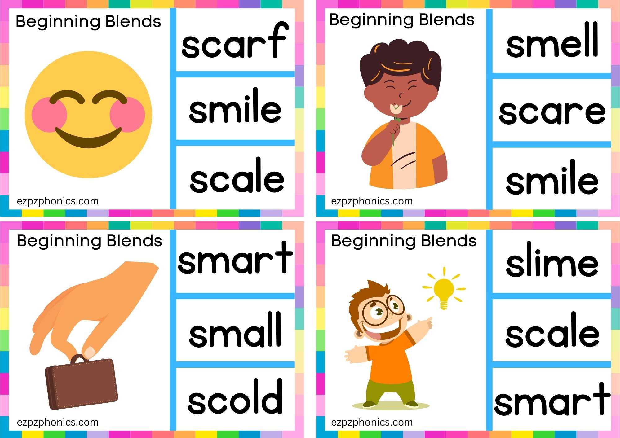 SM Beginning Blends Clip Cards Look At The Image And Clip The Correct Word Set 1